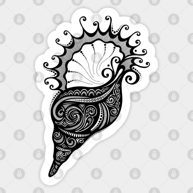 Black and White Print of Exotic Sea Shell Sticker by lissantee